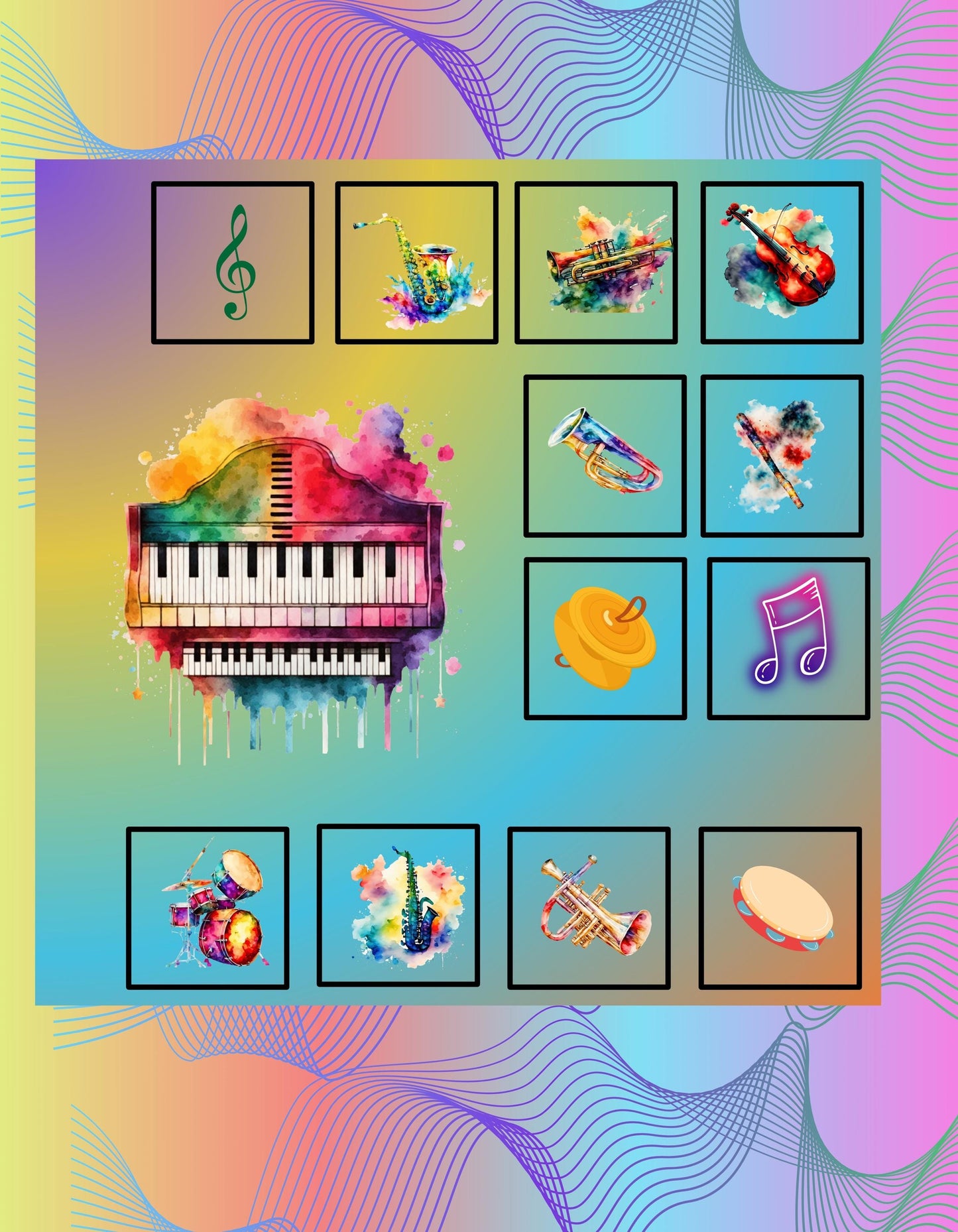 Watercolor Band Instruments Quilt Fabric Panel: Easy DIY Quilt Blocks