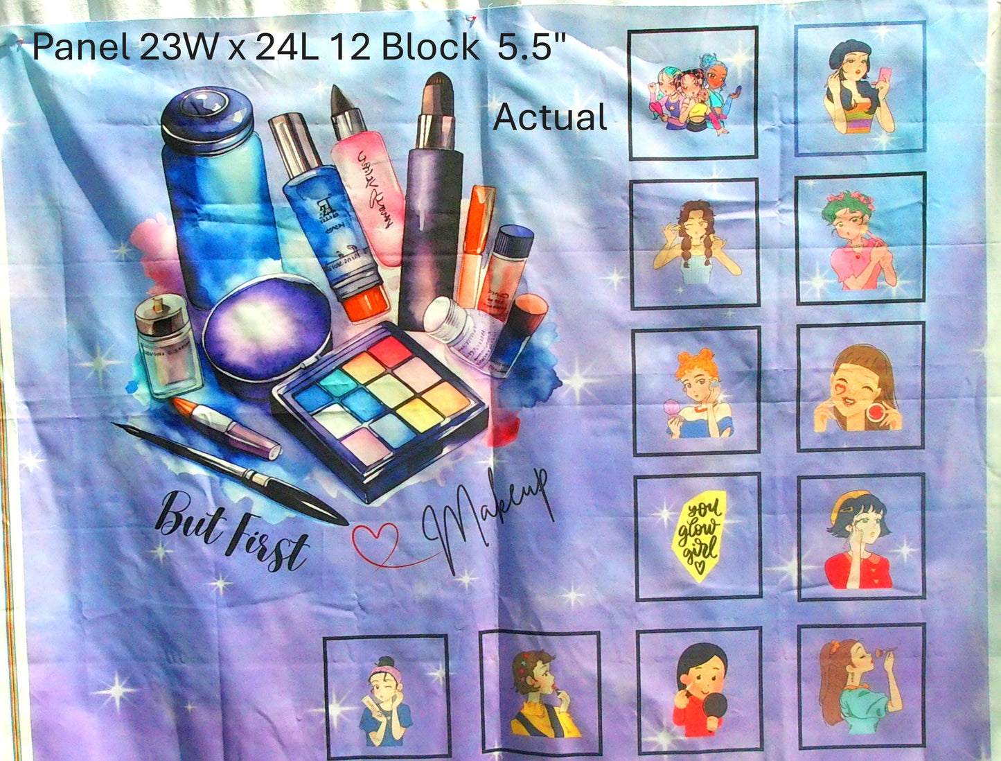 Makeup Quilt Panel and Blocks, Cotton Beauty Fabric, Makeup Fabric