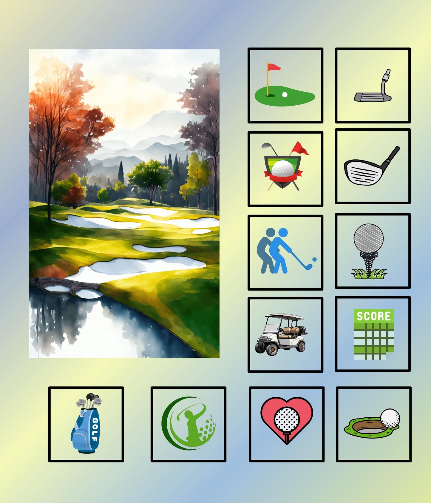 LARGE Golf Quilt Panel and Blocks, Limited Supply, 43"w x 50"l, Cotton Quilt Fabric, Golf Quilt, Quilt In A Day, Easy Quilt,