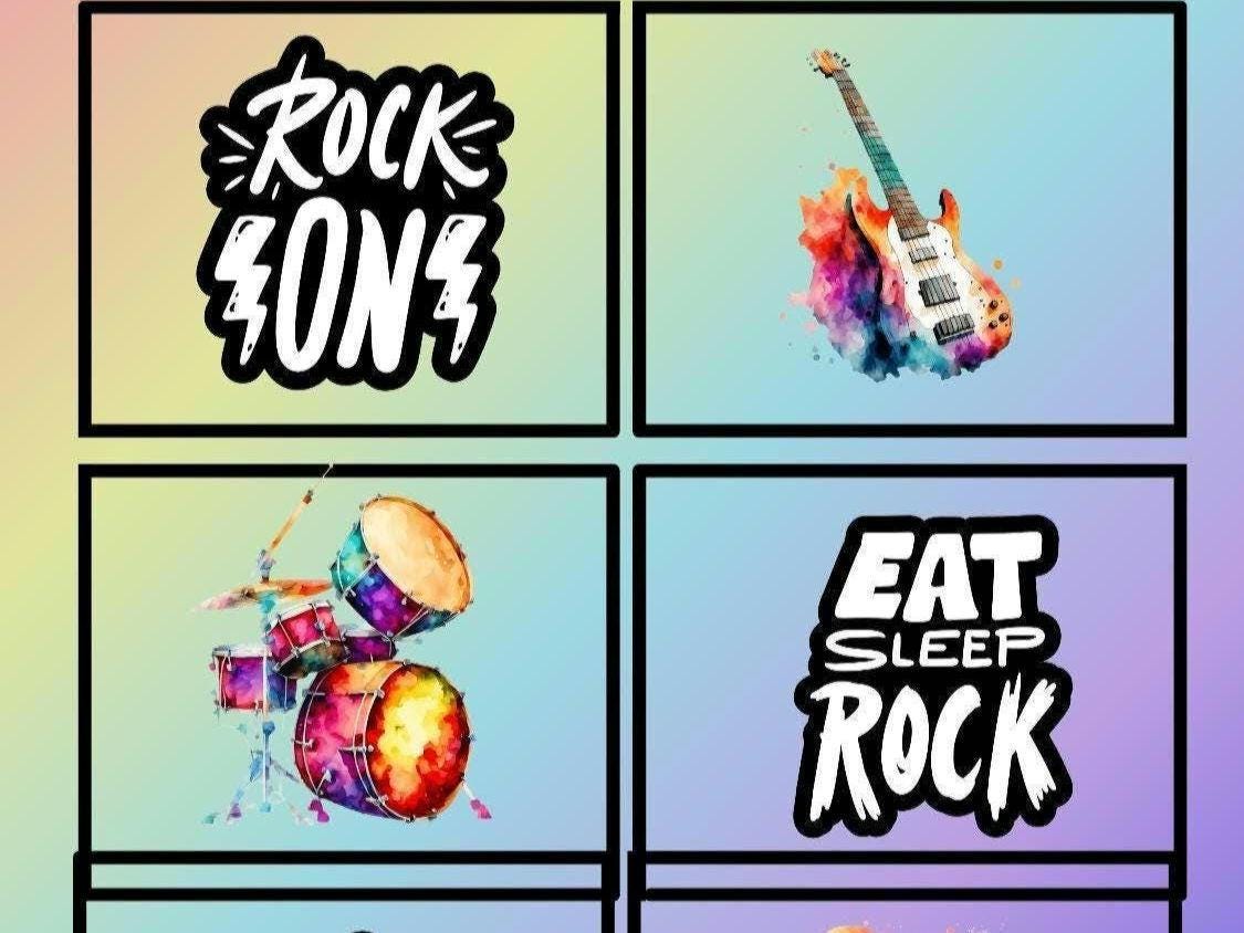 Rock and Roll Fabric Panel: Musical Instrument Quilt Blocks