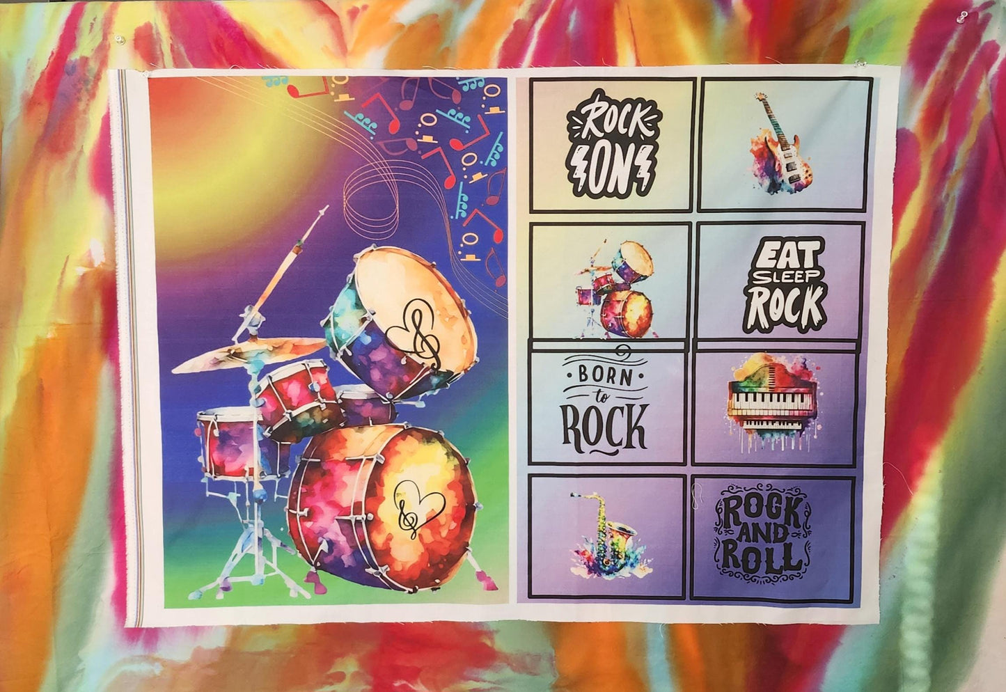 Rock and Roll Fabric Panel: Musical Instrument Quilt Blocks