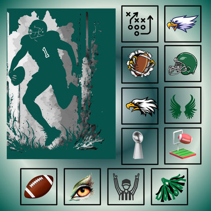 Football Player in Green, Quilt Panel & Blocks: Green Football Team