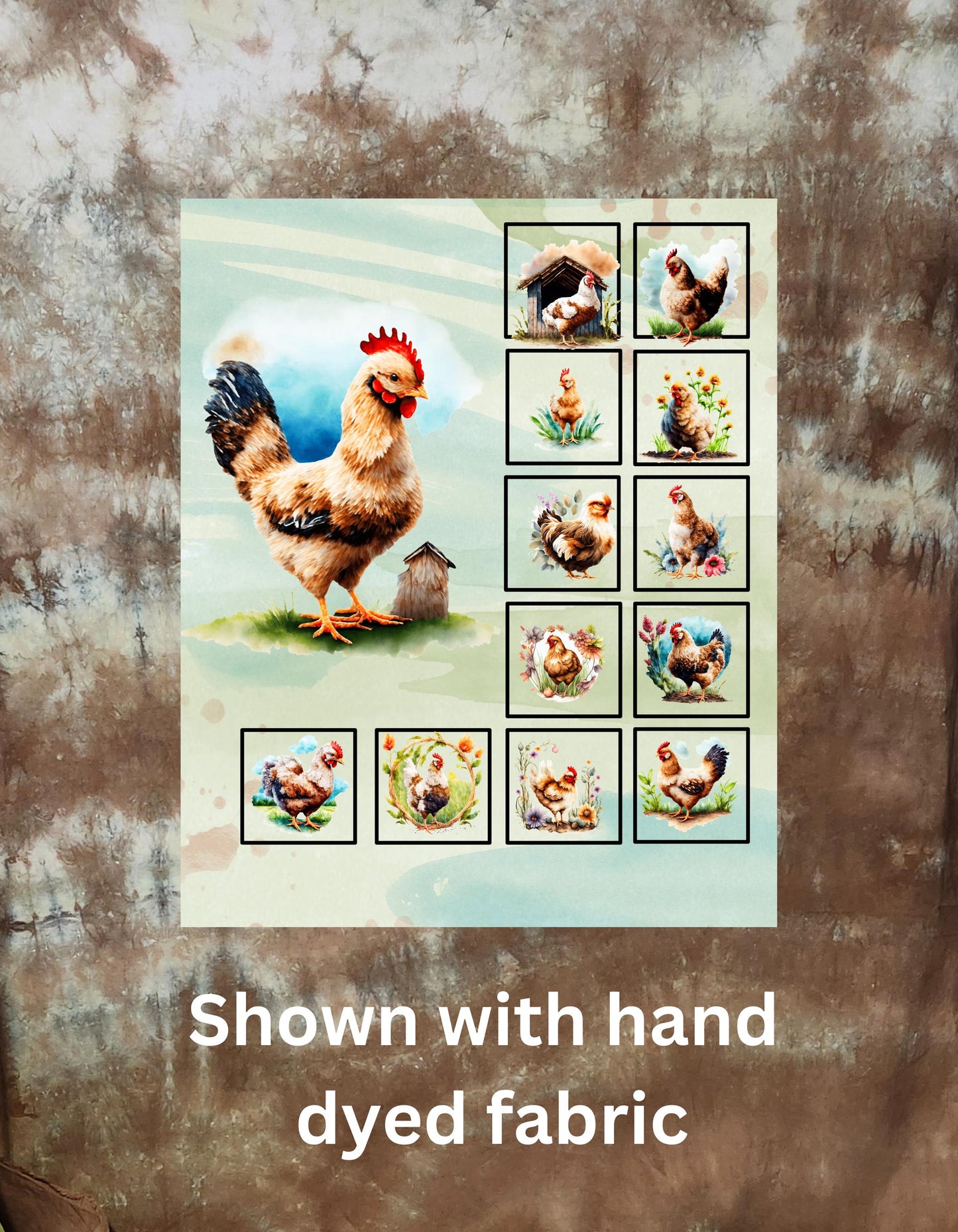 Chicken Farm Quilt Panel and Blocks: Poultry Cotton Fabric, Chickens Fabric