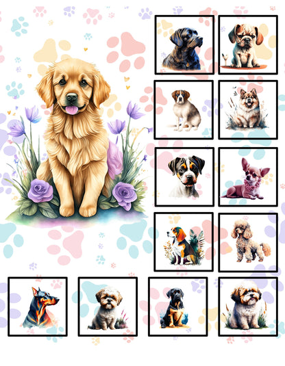 This fabric had adorable realistic looking pictures of a variety of dog breeds. The background is subtle pastel paw prints.