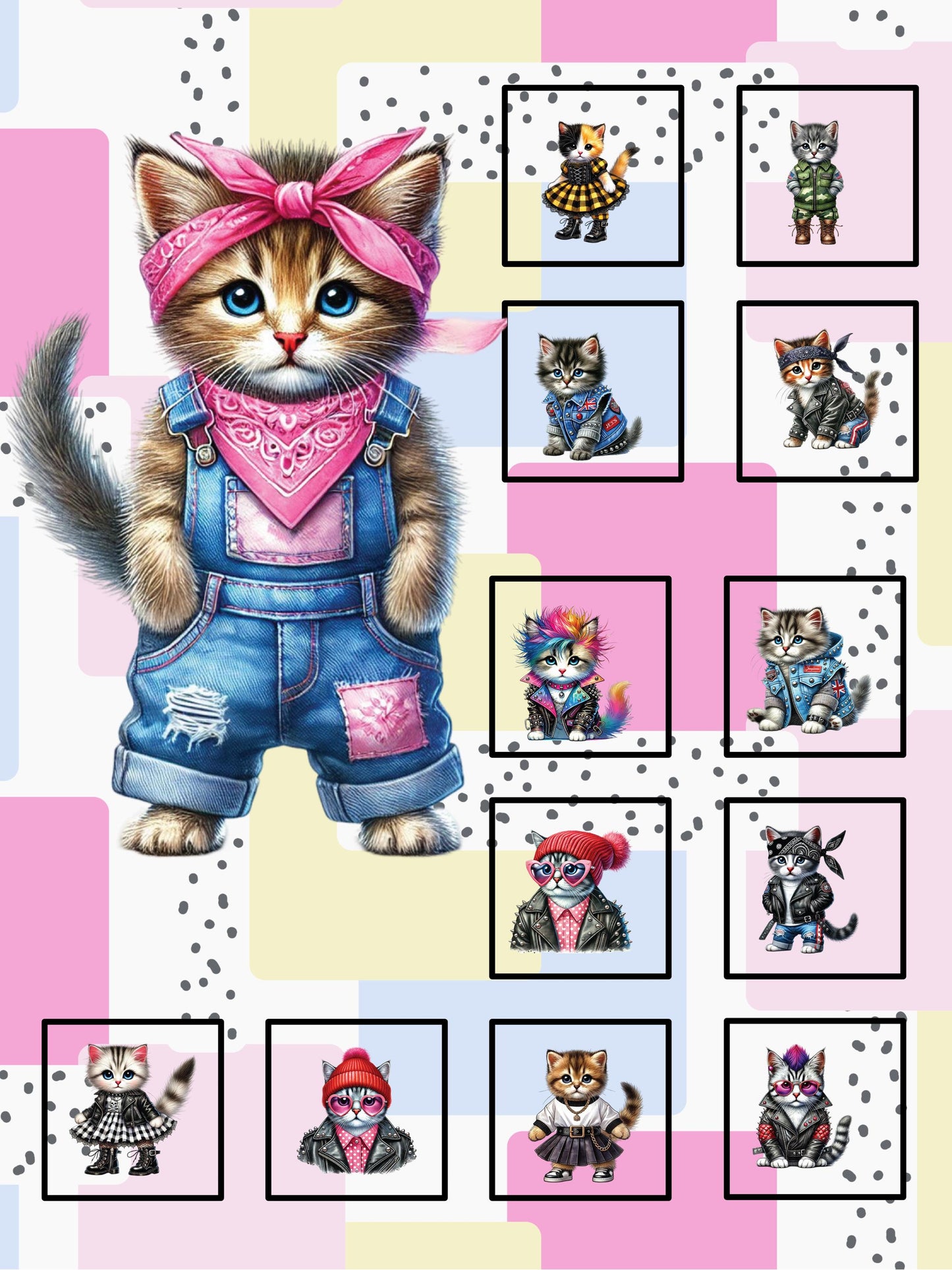 Kitten Quilt Panel & Blocks, Fashion Show, Cat Fashion. Show