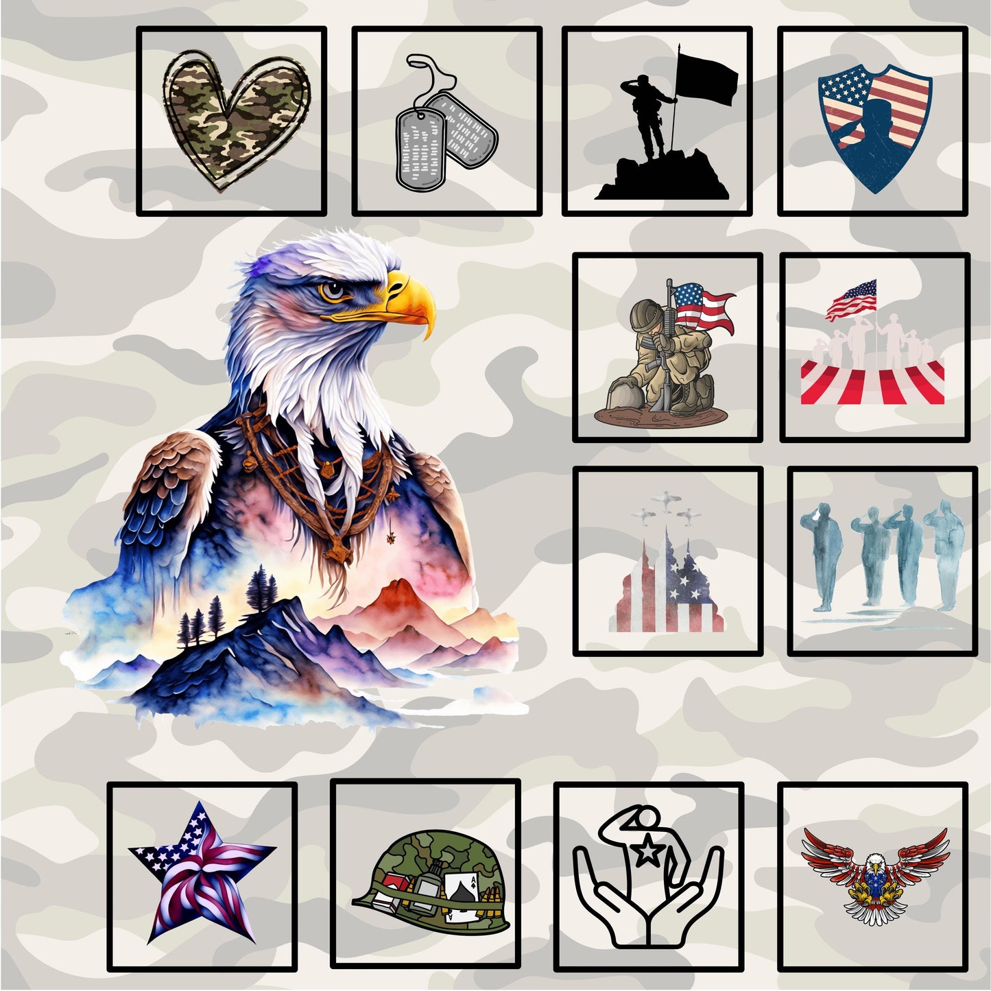 Eagle Hero Quilt Panel and Blocks: Military Tribute, Duty and Honor Quilt, Quilt of Valor Fabric