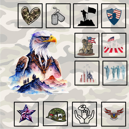 Eagle Hero Quilt Panel and Blocks: Military Tribute, Duty and Honor Quilt, Quilt of Valor Fabric