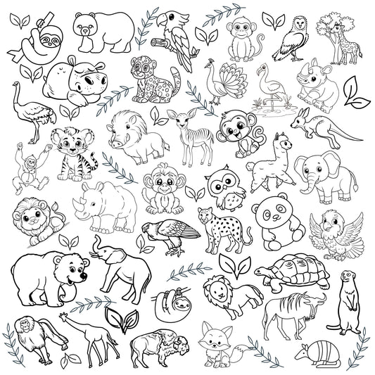 Dynamic and engaging, numerous zoo animals packed together on this fabric ready to be colored.
