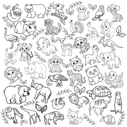 Zoo Animals Coloring Quilt Panel: Doodle Cotton Fabric