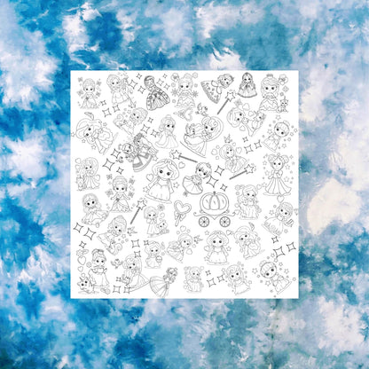 Princess Doodle DIY Quilt Panel, Cotton Coloring Fabric