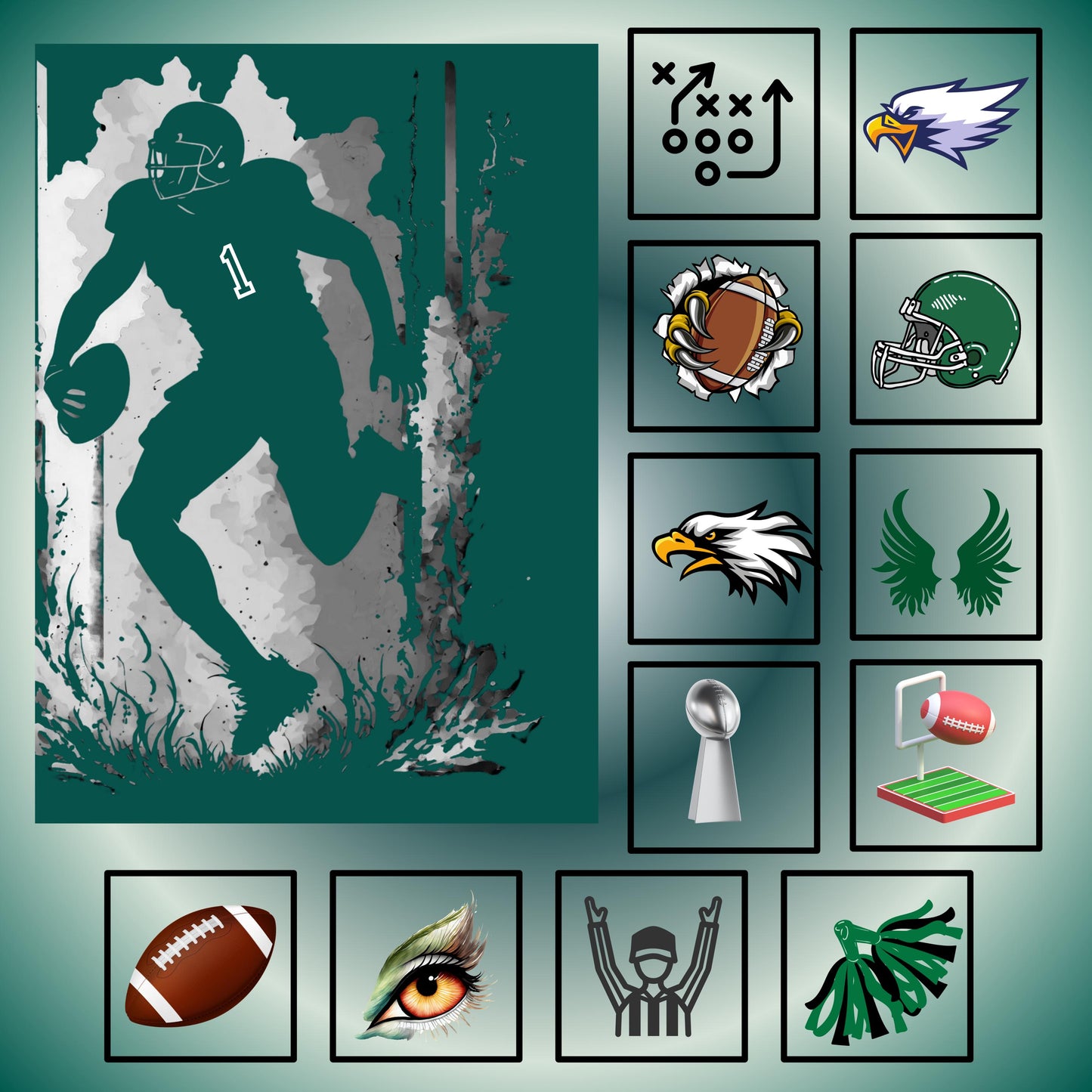 Football Player in Green, Quilt Panel & Blocks: Green Football Team