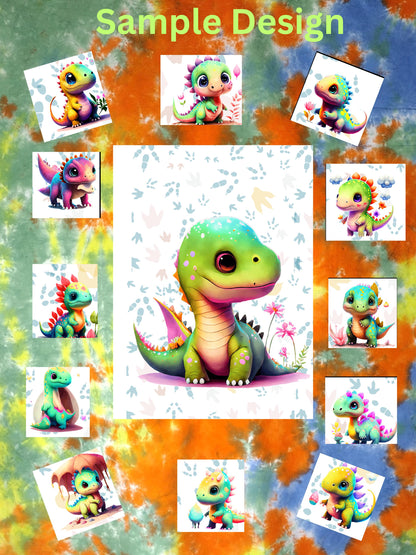 Baby Dino Quilt Panel and Blocks, Quilt Cotton Fabric, Easy Quilt, Childs Room Wall Art, Dinosaur Fabric Book