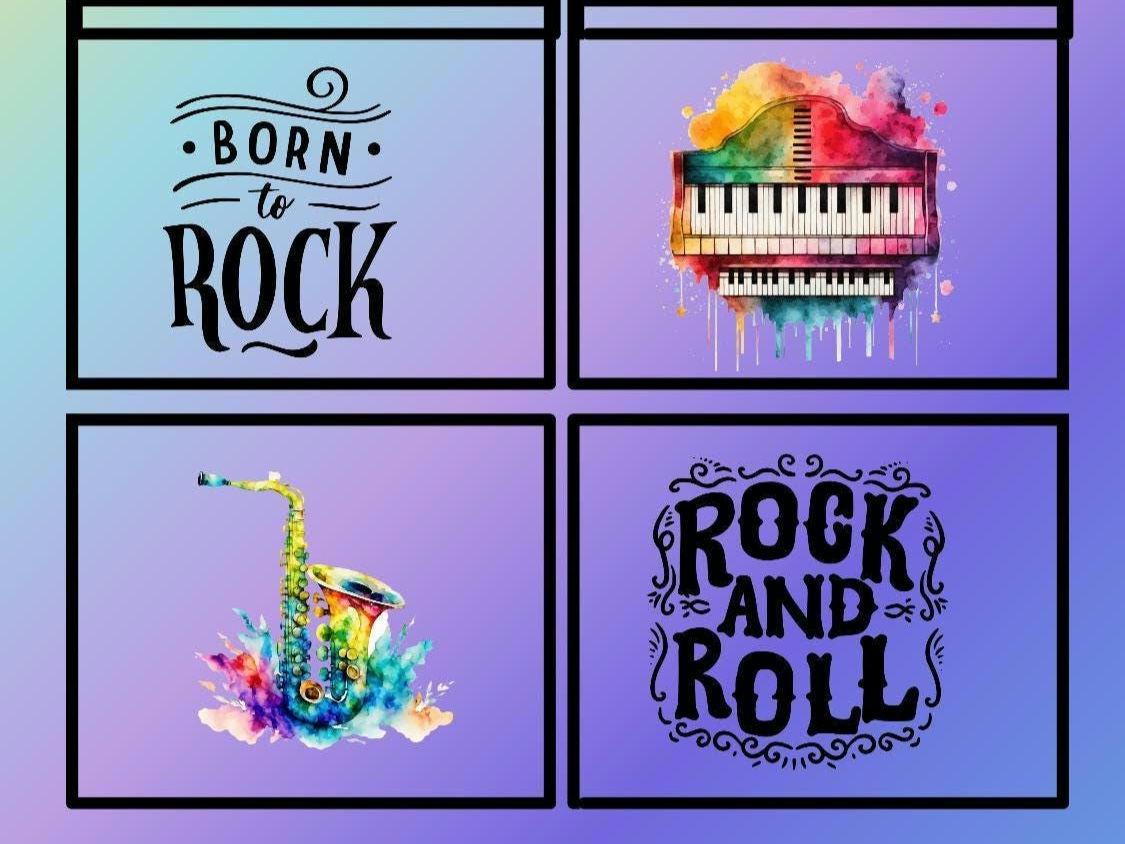 Rock and Roll Fabric Panel: Musical Instrument Quilt Blocks
