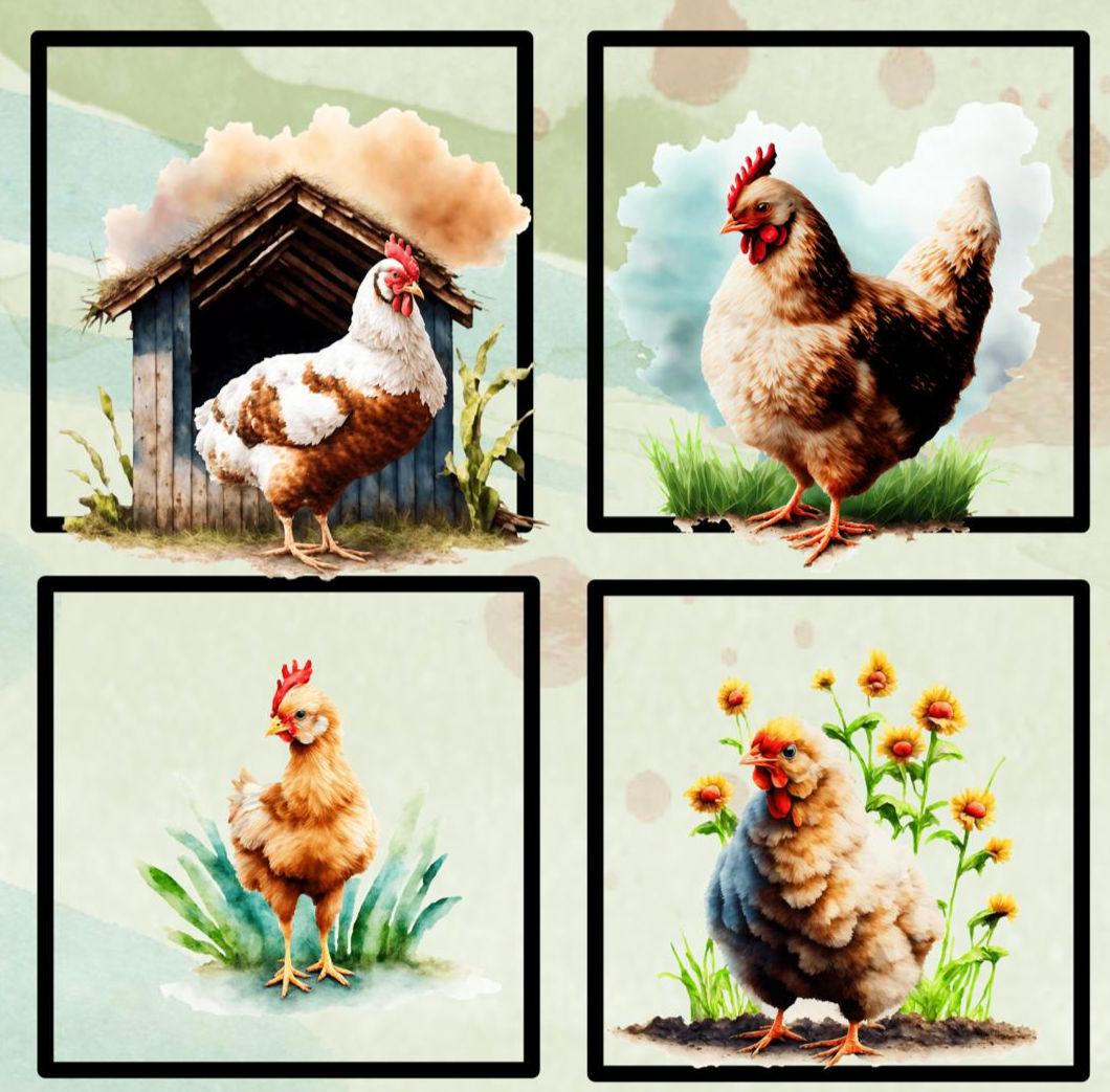Chicken Farm Quilt Panel and Blocks: Poultry Cotton Fabric, Chickens Fabric