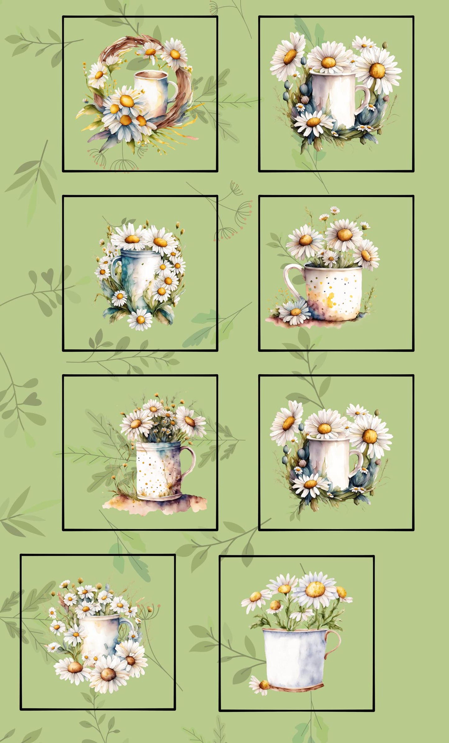 Watercolor Daisies Quilt Panel and Block Combo