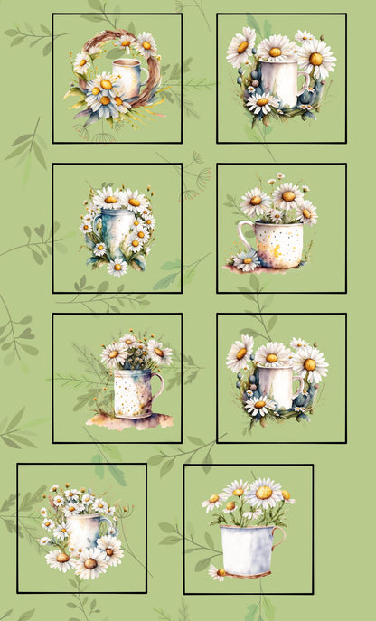 Watercolor Daisies Quilt Panel and Block Combo