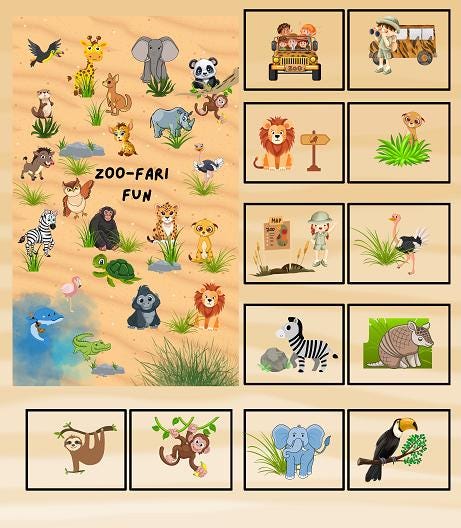 Zoo Animals Quilt Panel and Block Combo Cotton Fabric,
