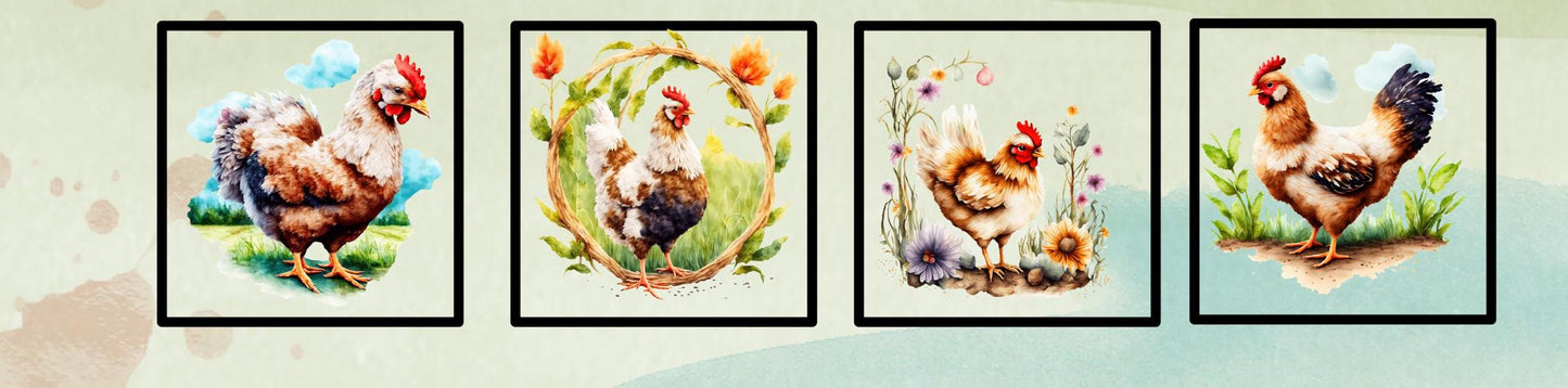 Chicken Farm Quilt Panel and Blocks: Poultry Cotton Fabric, Chickens Fabric