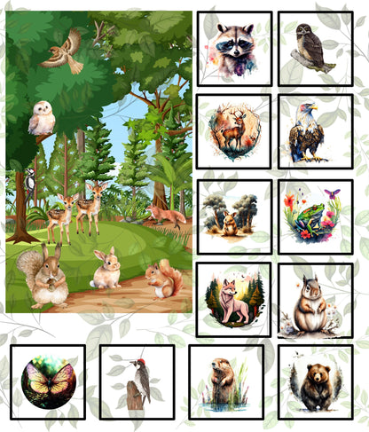 Forest Friends Quilt Panel and Block Combo, Nursery Fabric, Childs Room Ensemble, Forest Animals Quilt