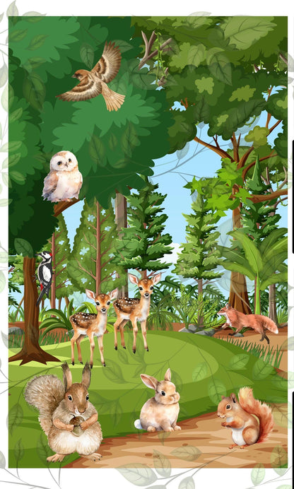 Forest Friends Quilt Panel and Block Combo, Nursery Fabric, Childs Room Ensemble, Forest Animals Quilt
