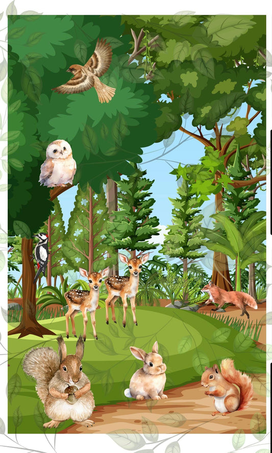 Forest Friends Quilt Panel and Block Combo, Nursery Fabric, Childs Room Ensemble, Forest Animals Quilt