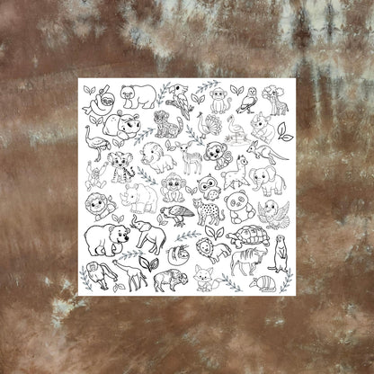 Zoo Animals Coloring Quilt Panel: Doodle Cotton Fabric