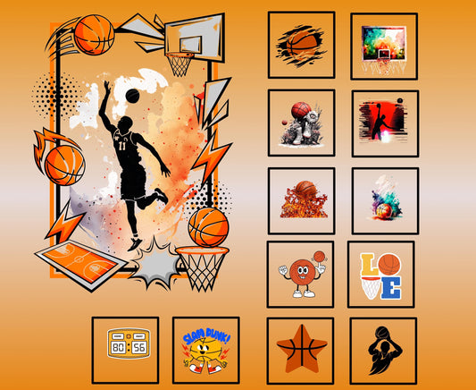Basketball Quilt Panel & Blocks, Quilt Cotton Fabric, Orange Basketball Fabric, Boys Room Wall Art