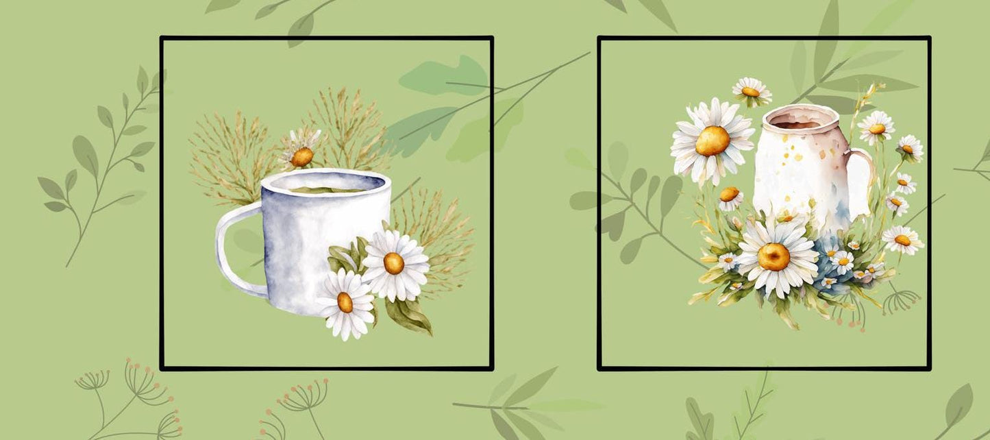 Watercolor Daisies Quilt Panel and Block Combo