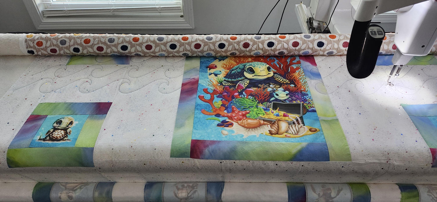 Baby Turtle Quilt Panel & Blocks, Childs Room Wall Art, DIY Fabric Book, Quality Quilt Cotton