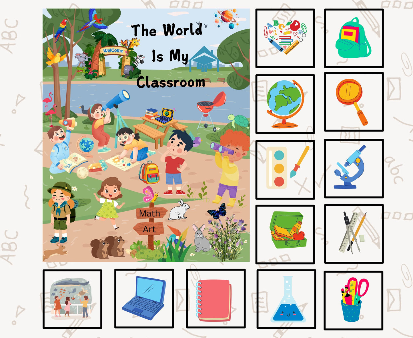 Homeschool Quilt Panel and Block Combo, The World Is My Classroom, Education Quilt