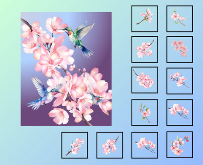 Cherry Blossom Quilt Panel & Blocks: DIY Cotton Fabric