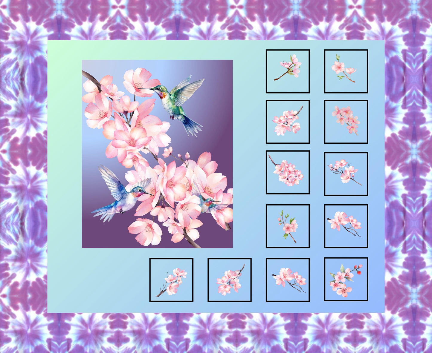 Cherry Blossom Quilt Panel & Blocks: DIY Cotton Fabric