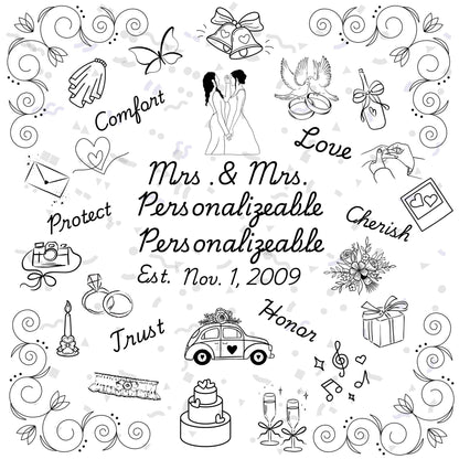 Personalized Wedding Quilt Panel: Mr. & Mrs. Cotton Fabric, Multi-Gender