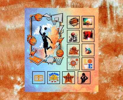 Basketball Quilt Panel & Blocks, Quality Quilt Cotton Fabric, 3 Color Basketball Fabric, Boys Room Wall Art, Quilt For Men