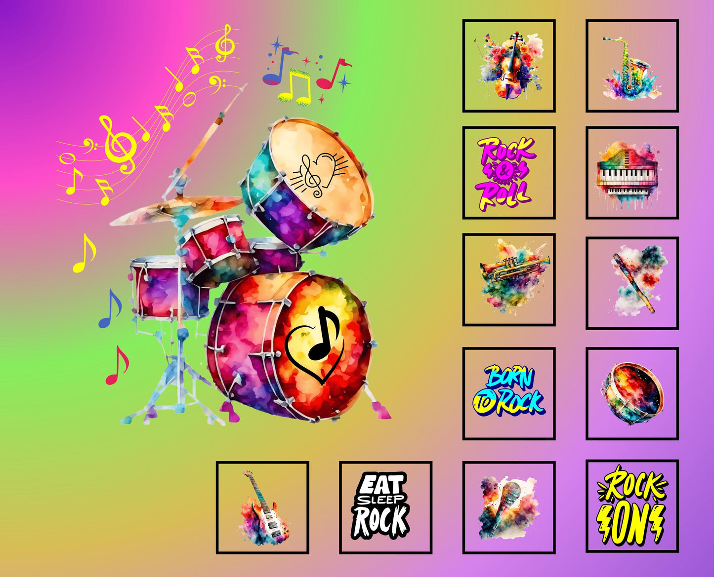 Rock and Roll Fabric Panel: Musical Instrument Quilt Blocks