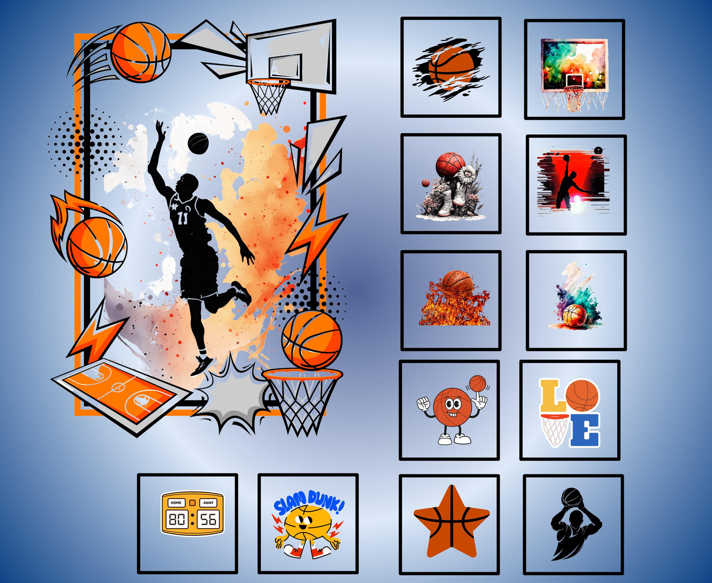 Basketball Quilt Panel & Blocks, Blue Basketball Fabric, Boys Room Wall Art