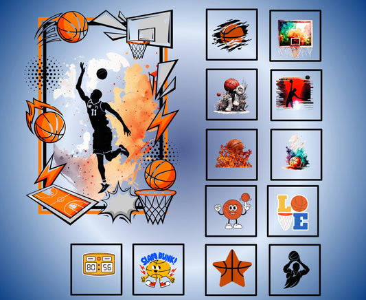 Basketball Quilt Panel & Blocks, Blue Basketball Fabric, Boys Room Wall Art