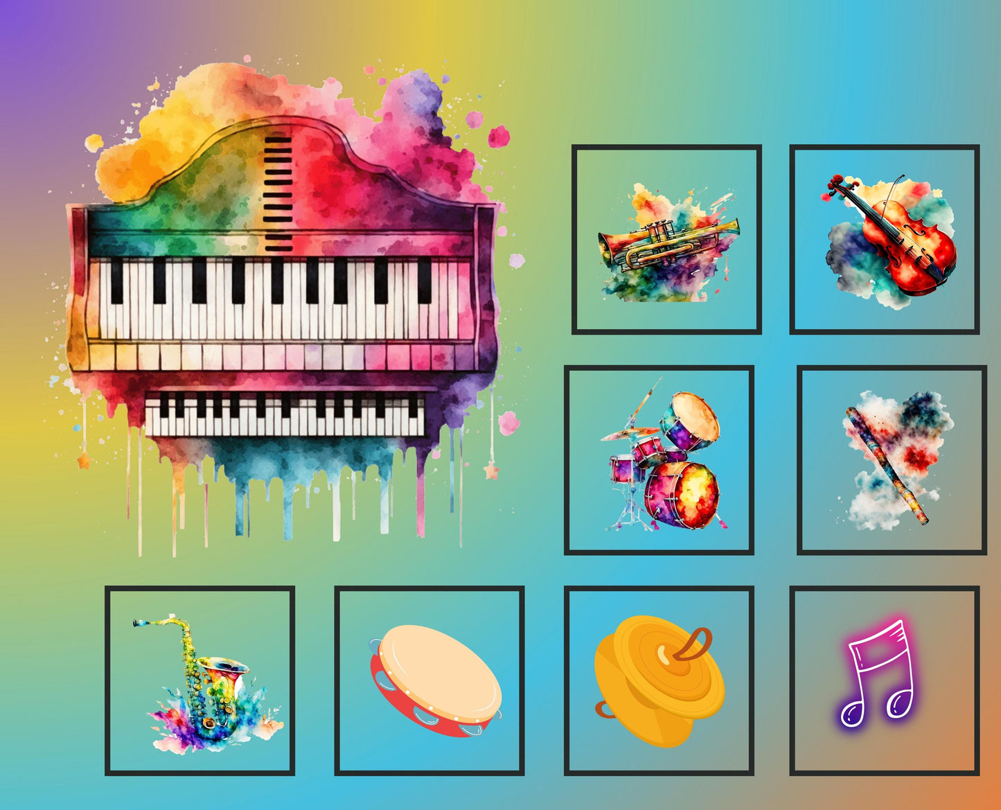 Watercolor Band Instruments Quilt Fabric Panel: Easy DIY Quilt Blocks