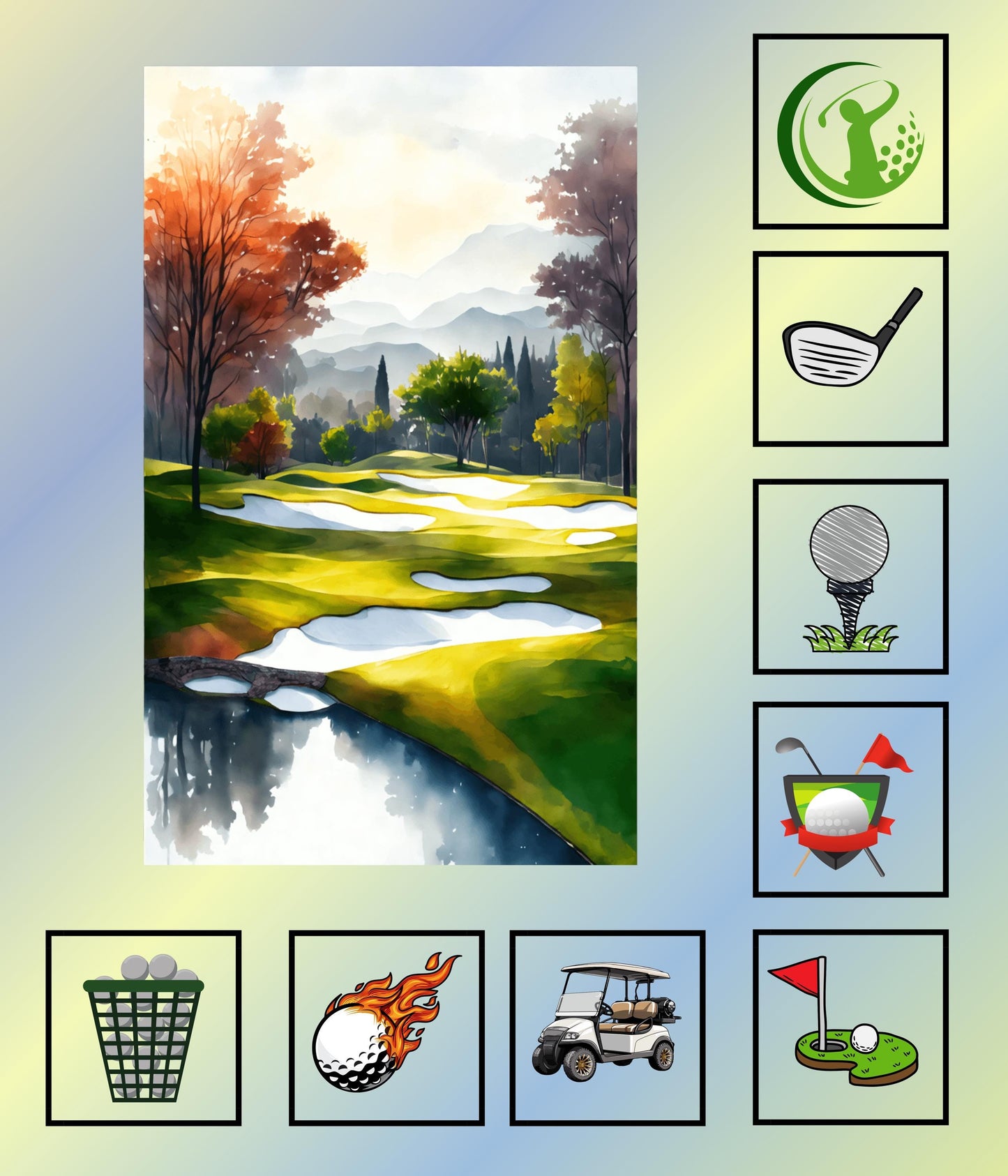 Golf Quilt Panel and 8 or 12 Blocks, Golf Course Quilt, Easy Quilt