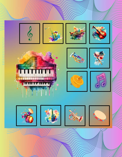 Watercolor Band Instruments Quilt Fabric Panel: Easy DIY Quilt Blocks