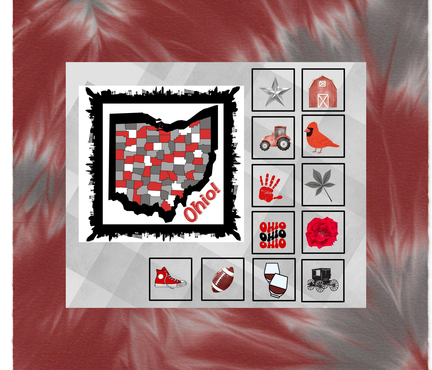 Ohio Quilt Panel & Blocks:  Cotton Beginner Quilt Fabric, Ohio Map Quilt Panel