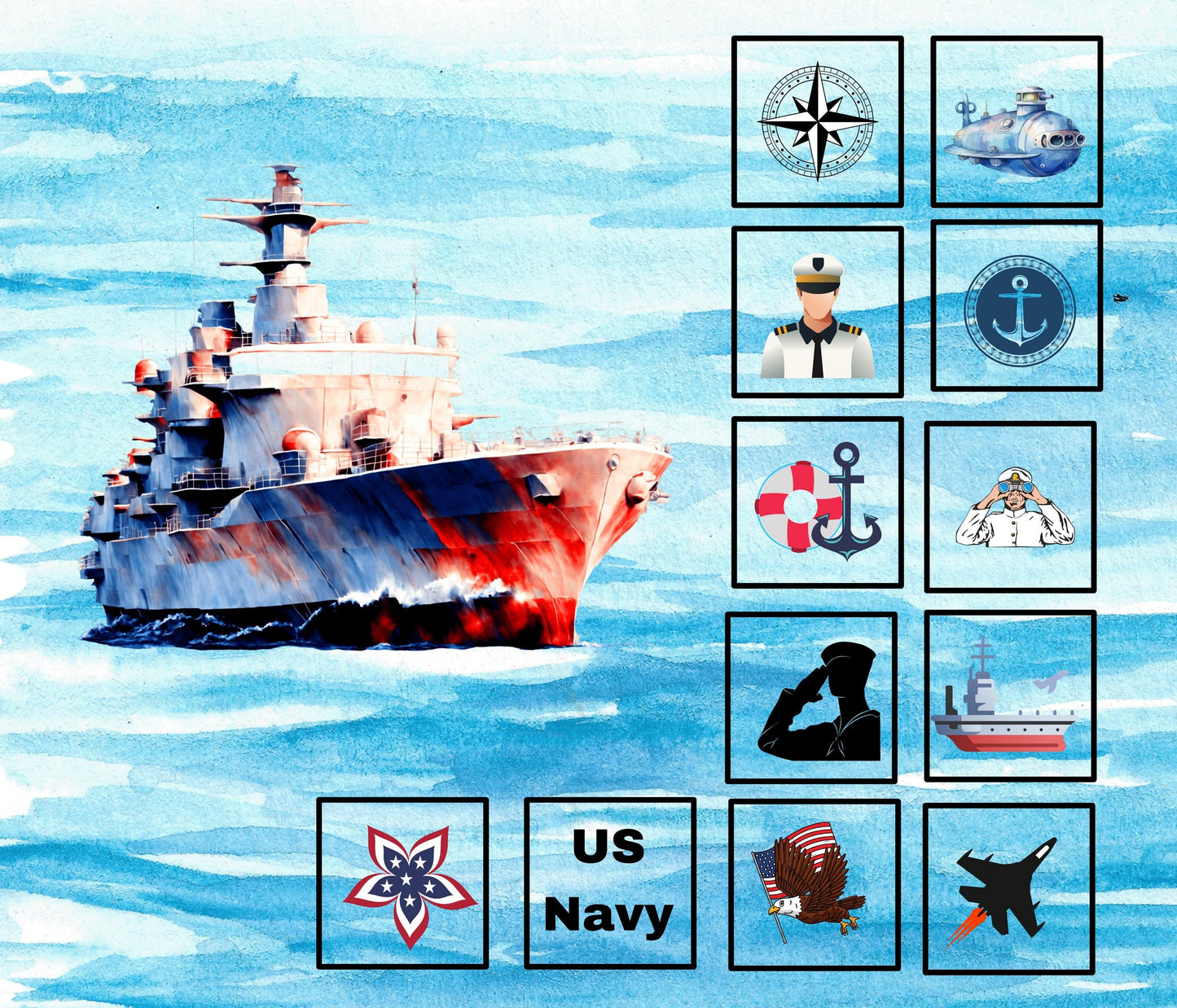 Naval Force Quilt Panel & Blocks, Fleet Quilt, Sea Force Quilt