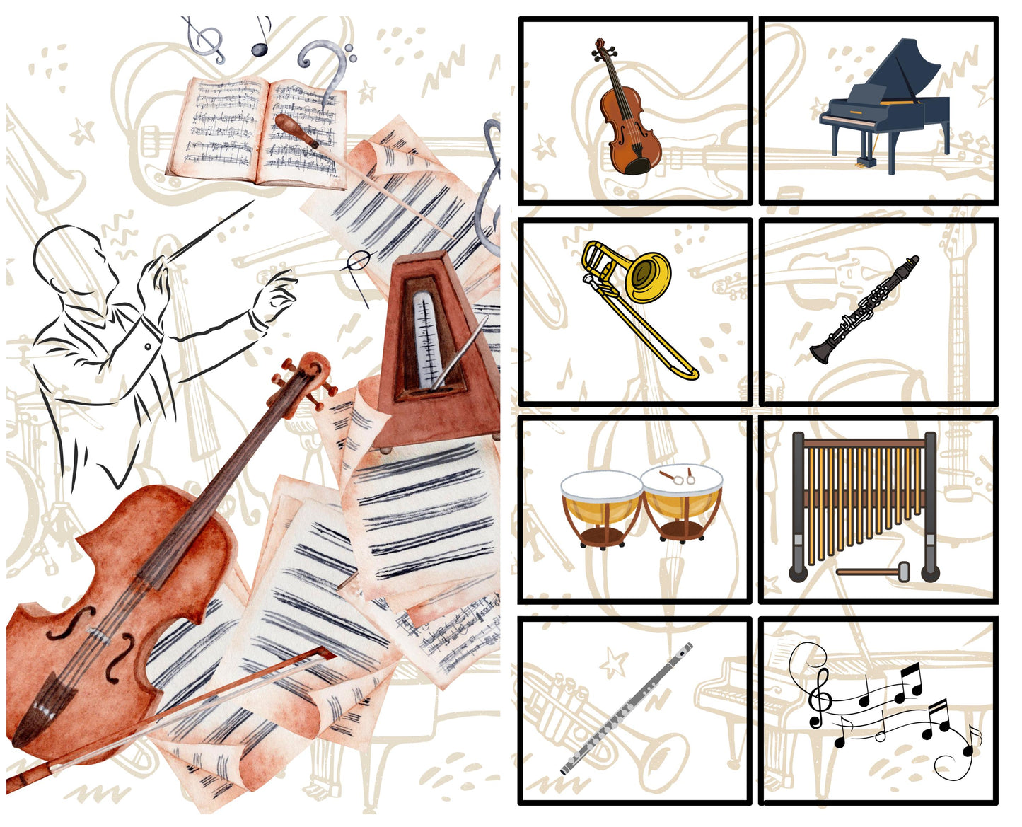 Orchestra Music Quilt Fabric Panel: Easy Quilt Blocks Kit