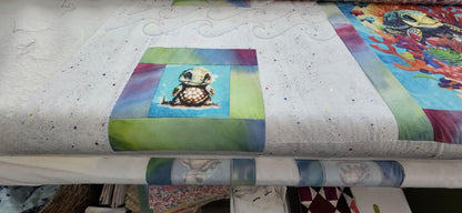 Baby Turtle Quilt Panel & Blocks, Childs Room Wall Art, DIY Fabric Book, Quality Quilt Cotton