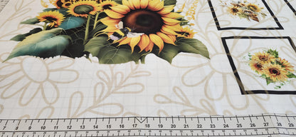 Sunflower & Bees Quilt Panel, Cotton DIY Fabric Blocks, Sunflower Quilt