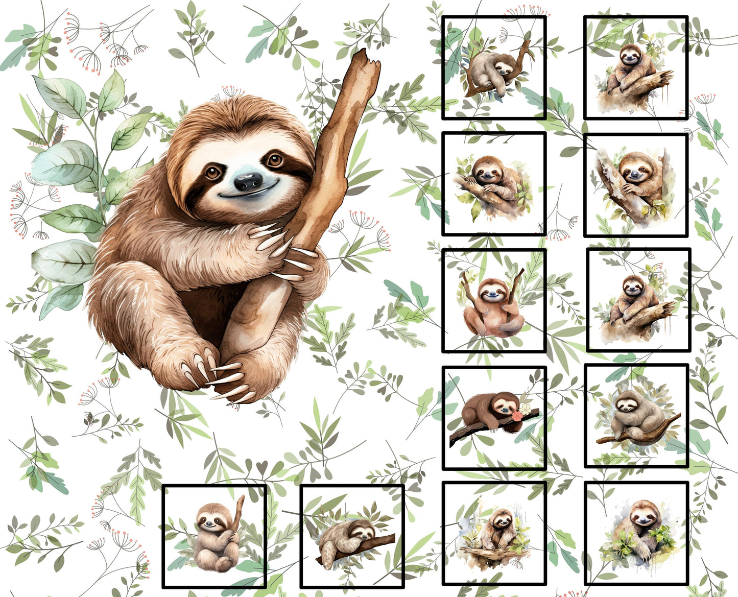 Sloth Quilt Panel and Blocks, Jungle Animal Blocks, Sloth Soft Book, Childs Room Ensemble, Sloth Tote