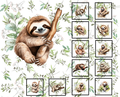 Sloth Quilt Panel and Blocks, Jungle Animal Blocks, Sloth Soft Book, Childs Room Ensemble, Sloth Tote
