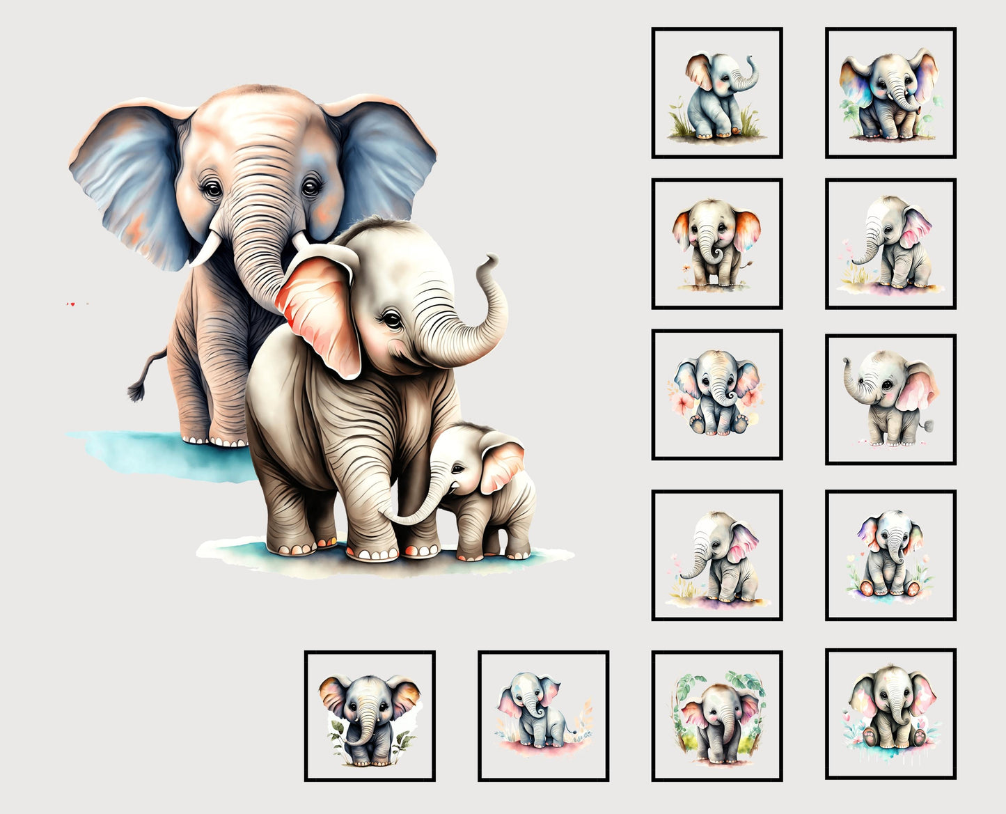 Baby Elephant Quilt Panel & Blocks, Cotton Quilt Fabric - Easy Quilt Project, Childs Room Wall Art, Fabric Book, Elephant Room Ensemble