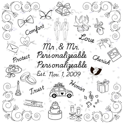 Personalized Wedding Quilt Panel: Mr. & Mrs. Cotton Fabric, Multi-Gender