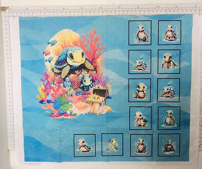 Baby Turtle Quilt Panel & Blocks, Childs Room Wall Art, DIY Fabric Book, Quality Quilt Cotton